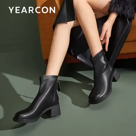 意尔康高跟英伦风短靴女法式2023春季新款马丁靴增高粗跟瘦瘦靴子商品大图