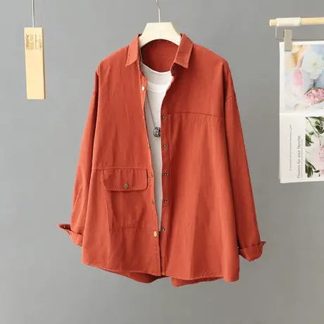 休闲全棉工装衬衫外套女士秋冬新款气质宽松大码休闲百搭长袖上衣图片