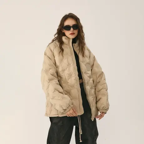 设计感纯色立领棉服女冬季夹棉外套2023新款复古潮牌宽松保暖棉衣商品大图