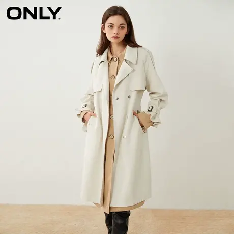 【买5免1】ONLY奥莱气质收腰仿麂皮中长款风衣外套女商品大图
