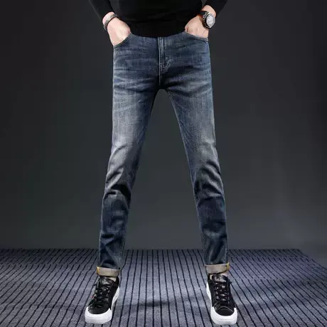 冬季新款秋季深蓝色牛仔裤男潮牌修身小脚潮流弹力男士牛仔长裤子商品大图