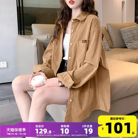 唐狮冬季新款灯芯绒衬衫外套女宽松港风衬衣休闲百搭长袖女韩版J图片