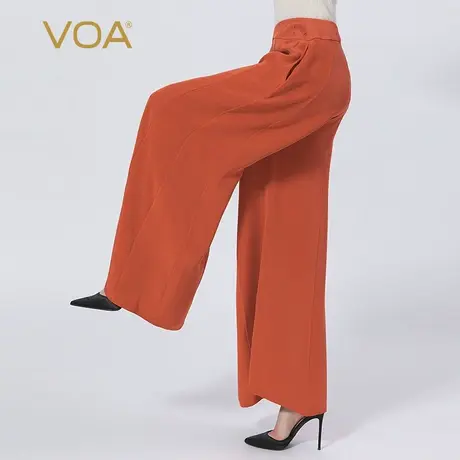 VOA30姆米重磅真丝砂洗褶皱自然腰塔克褶复古百搭桑蚕丝阔腿裤图片