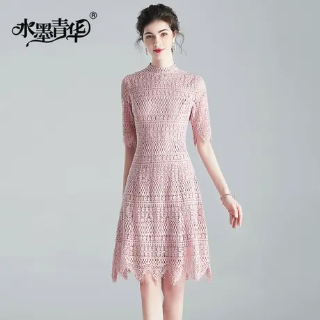 【1件7.9折】夏装新品时尚修身A字裙优雅气质收腰蕾丝连衣裙图片