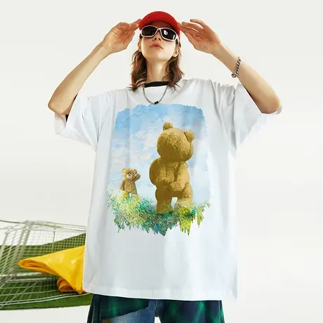 Nuthink中性风卡通小熊短袖ins潮牌t恤男oversize大码情侣装夏季商品大图