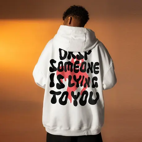 欧美高街字母加绒卫衣男春季帽衫潮流宽松oversize保暖男款外套潮图片