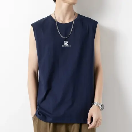 纯棉背心男士夏季运动坎肩宽松健身跨栏篮球汗衫全棉宽肩无袖t恤商品大图