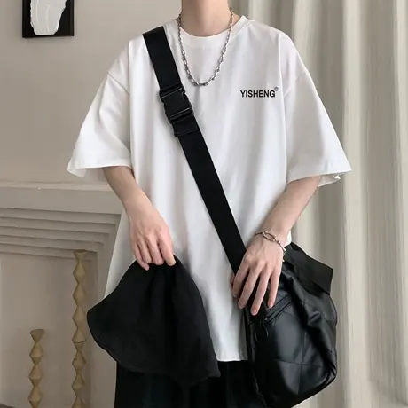 潮牌短袖男士t恤宽松百搭ins港风五分袖衣服夏季设计感半袖上衣服商品大图