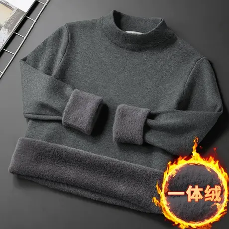 半高领毛衣男纯色针织衫毛线衣秋冬保暖一体绒加厚内搭中领打底衫商品大图