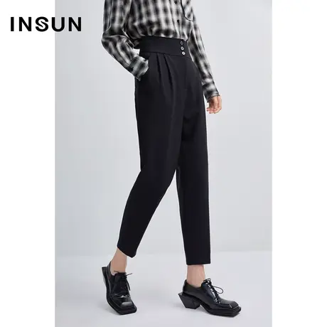 INSUN恩裳秋季束腰褶皱九分休闲裤图片