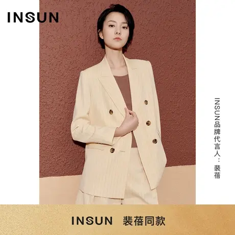 INSUN恩裳春季醋酸棉肌理条纹感毛针织衫商品大图