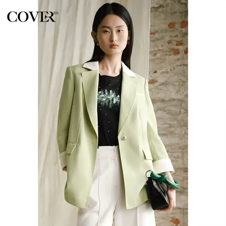 COVER春季小香风撞色翻领易打理西装外套图片