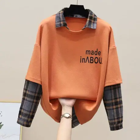 中长款卫衣女春秋新款2023爆款假两件上衣宽松韩版潮ins春装卫衣图片