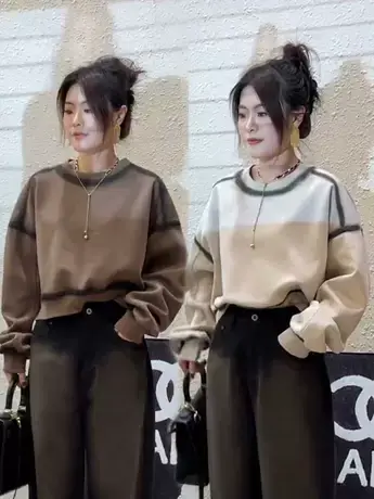 欧货韩版圆领长袖卫衣上衣女套头宽松休闲百搭小个子气质短款卫衣商品大图