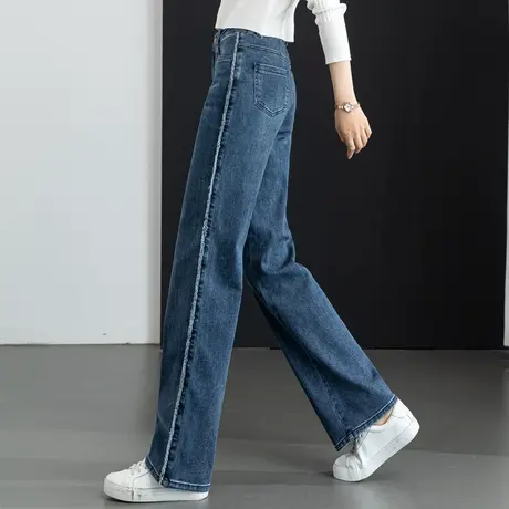 高腰窄版直筒牛仔裤女春秋2023年新款妈妈裤子大码女裤宽松阔腿裤商品大图