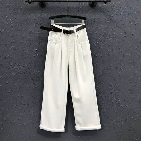 韩系风加绒直筒裤女2023冬季新款时尚抽褶百搭阔腿拖地牛仔长裤潮图片