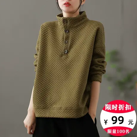 dza 高领菱格加绒卫衣女士冬季新款宽松漂亮上衣短款显瘦长袖外套图片