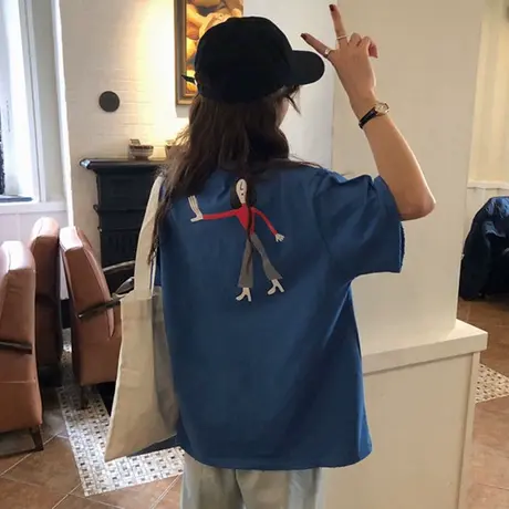 超火cec短袖t恤女宽松2024古着感少女 潮ins原宿bf怪味丧系上衣服图片