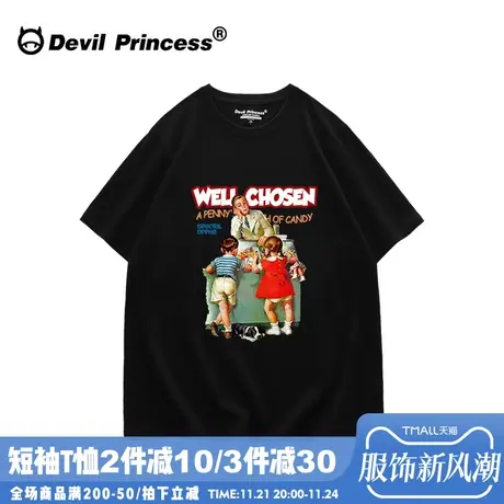 美式hiphop嘻哈风复古黑色T恤女显瘦欧货大版vintage学院风上衣潮商品大图