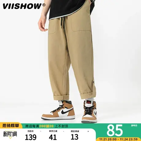 VIISHOW夏季日系休闲裤男潮牌薄款纯棉宽松直筒复古工装九分裤子商品大图