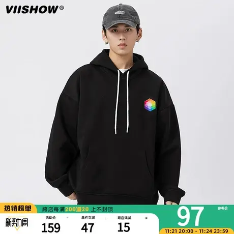VIISHOW新款潮牌印花连帽卫衣男秋季日系休闲百搭宽松长袖T恤男商品大图
