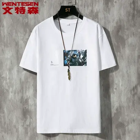 圆领短袖t恤男休闲百搭夏季新款韩版潮流体恤男士潮牌短袖上衣服商品大图