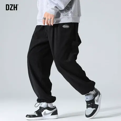 男生黑色篮球运动裤男潮牌ins秋季灯芯绒休闲裤抽绳束脚裤哈伦裤图片