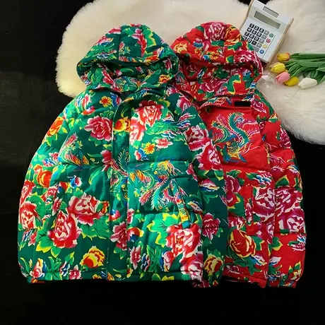 中国风棉衣男连帽外套宽松大码休闲衣服男女情侣东北大花棉袄保暖商品大图