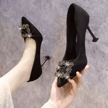 黑色高跟鞋女2024年新款夏网红细跟设计感小众气质尖头春款单鞋春商品大图