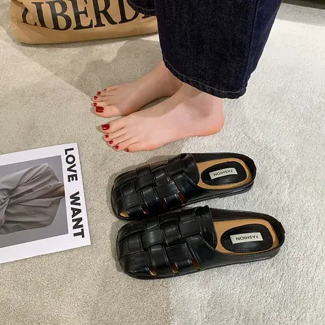 办公室拖鞋女夏外穿一脚蹬2024新款包头罗马半拖百搭休闲穆勒凉拖商品大图