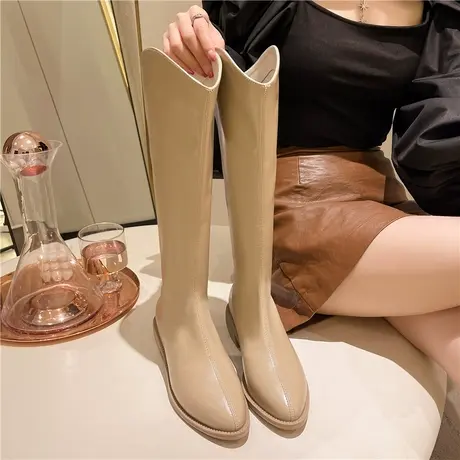小个子粗高跟长筒靴女2023年春秋季新款后拉链长靴女靴骑士靴图片