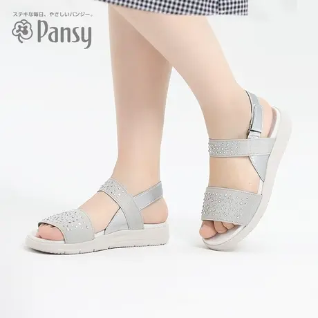 Pansy日本凉鞋女新款平底轻便休闲百搭厚底水钻魔术贴凉鞋夏季商品大图