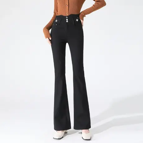 时尚气质百搭牛仔裤2023年秋季新款女士简约高腰显瘦通勤微喇长裤商品大图