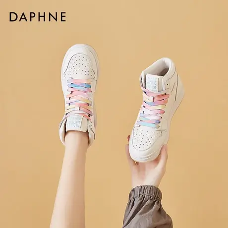 达芙妮高帮女鞋新款2022爆款春秋运动休闲真皮夏季薄款小白板鞋商品大图