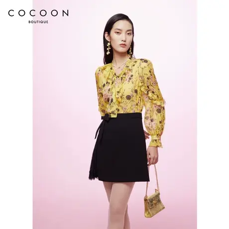 商场同款时尚上衣2023春新款气质系带设计通勤毛针织衫女商品大图