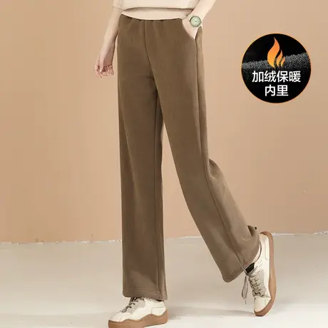 韩潮袭人松紧高腰加绒阔腿裤女2023冬新款宽松百搭直筒休闲裤子图片
