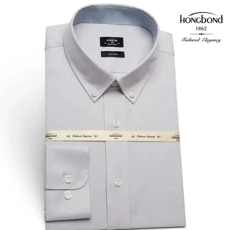 红邦创衣 2023秋冬灰衬衫纯棉牛津纺男衬衣长袖商务休闲修身时尚图片