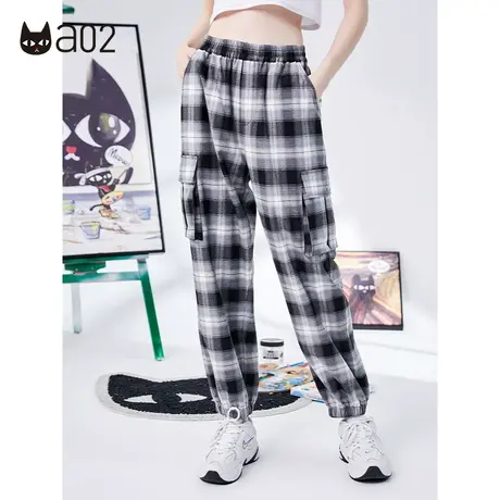 【呼呼严选专享】a02工装裤女秋季新款格子工装裤宽松百搭束脚裤商品大图