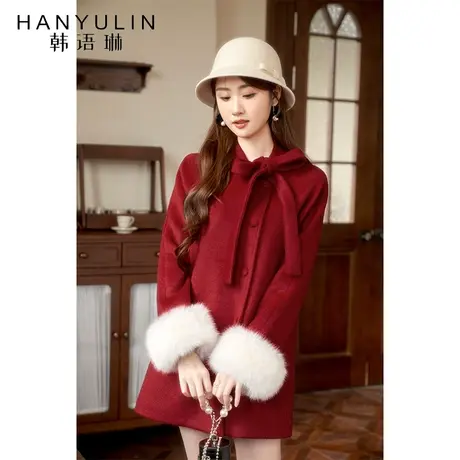 圣诞战衣红色毛呢外套女秋冬款2023新款中长款高级感显瘦呢子大衣商品大图