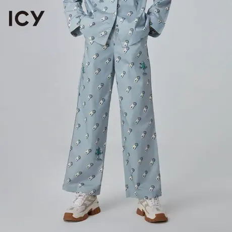 icy女装设计新款时尚个性趣味卡通图案印花休闲宽松家居长裤女商品大图