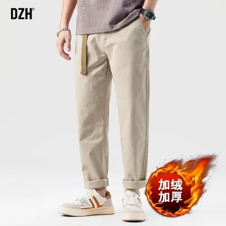 男士小个子直筒裤男秋冬男裤加绒加厚冬季休闲裤男款卡其色工装裤商品大图
