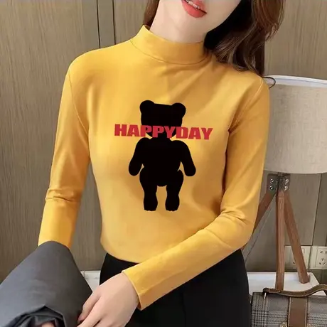 纯色德绒半高领打底衫女2024秋冬新款内搭长袖保暖阳离子修身上衣商品大图