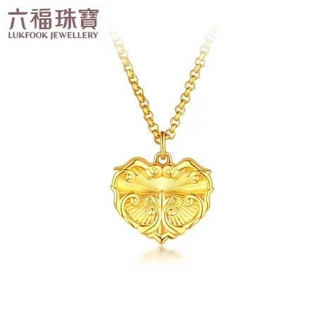 六福珠宝光影金天使之翼黄金项链5G心形足金吊坠套链计价013782NA图片