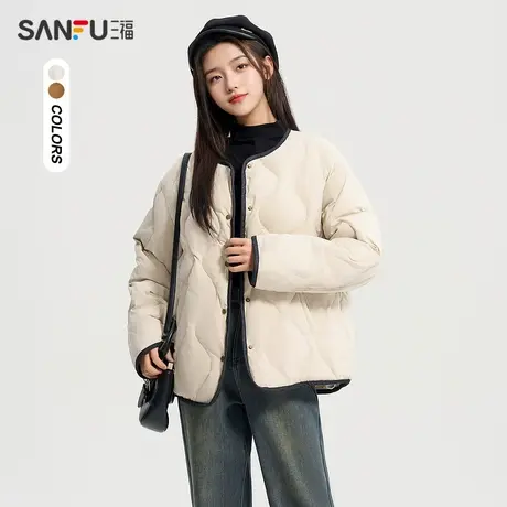 三福羽绒服女2024新款冬季高端菱格面包服时尚保暖外套女装828016商品大图