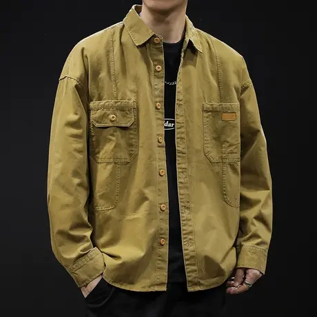 春季2024新款休闲衬衫男长袖春秋款男装大码男士工装外套潮牌衣服图片