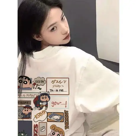 纯棉白色短袖t恤女夏季2023新款潮美式复古oversize宽松半袖上衣商品大图