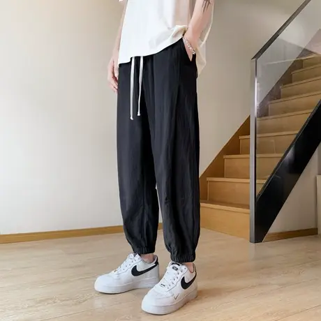 裤子男士夏季宽松潮流休闲裤薄款男款新款运动裤春秋九分裤束脚裤商品大图