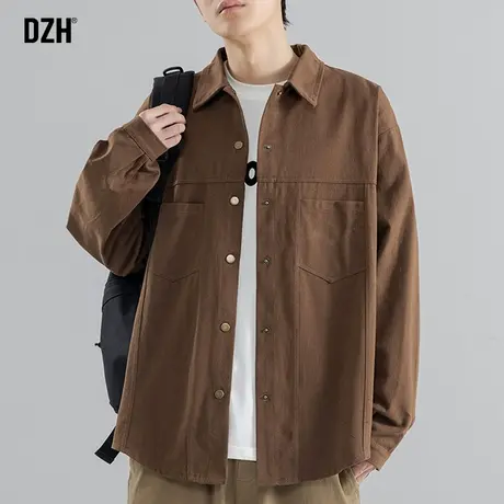 男生咖啡色衬衫男工装外套男款春秋2024年新款衬衣情侣装休闲夹克商品大图
