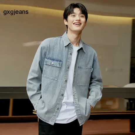 gxg.jeans男装2024年春季新款翻领牛仔衬衫J24D1E900361图片