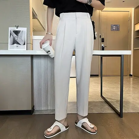 松紧腰休闲西裤男9分宽松垂坠2024新款春夏显瘦通勤简约九分裤潮商品大图